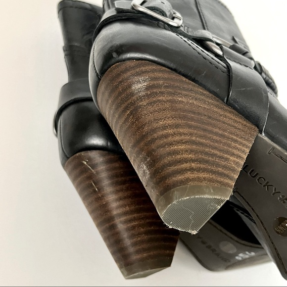 Lucky Brand Majoko Black Leather Harness Boot Heeled Bootie Women’s Size 6 - Picture 8 of 15